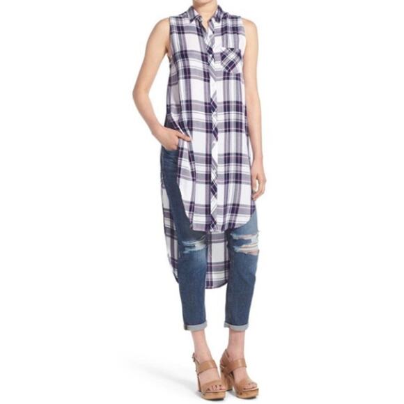 RAILS Jordyn Plaid Tunic Sleeveless Button Up Flannel Top Womens Size L High Low - Picture 3 of 10